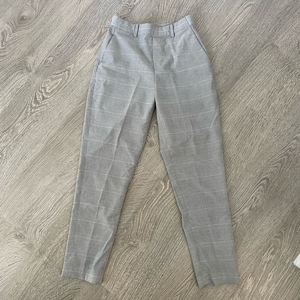 Grey High Waisted Plaid Pants